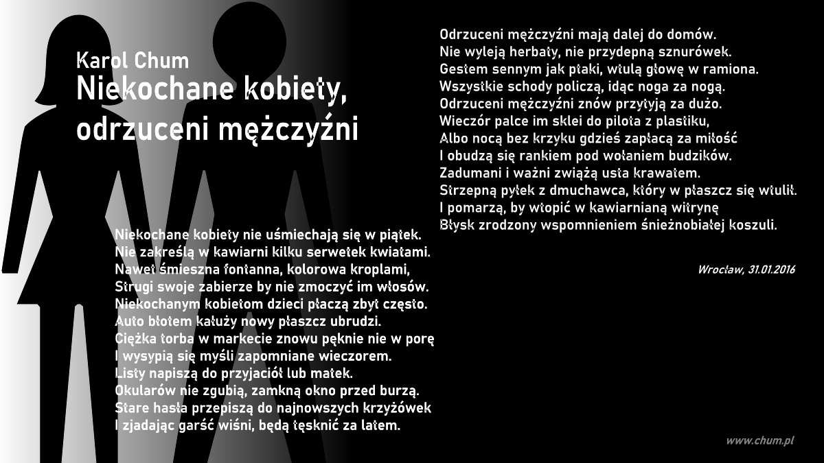 🔖Karol Chum: Niekochane kobiety, odrzuceni mężczyźni /188/